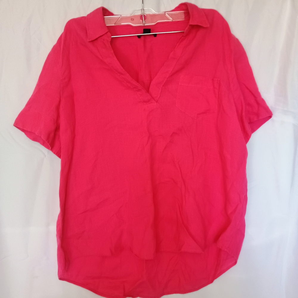 J. Crew MP 100% Linen Hot Pink Blouse